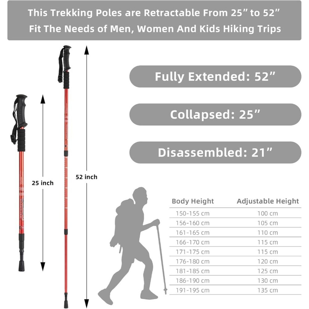 Hiking Trekking Poles, 2 Pack Collapsible, Lightweight, Anti Shock, Walking Stic - Picture 3 of 7